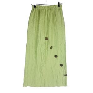 What's Up Womans Small Skirt Linen Green Pull On Button Lagenlook Stretch Waist